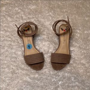 Ankle Strap Block Low Heel Sandals.